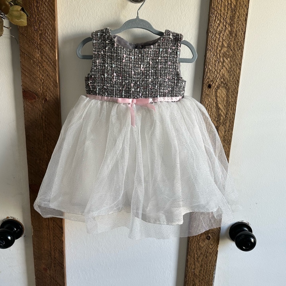 Blueberi Boulevard 2T Girl Formal Dress Tweed Tulle Lined Sleeveless Blingy Tutu